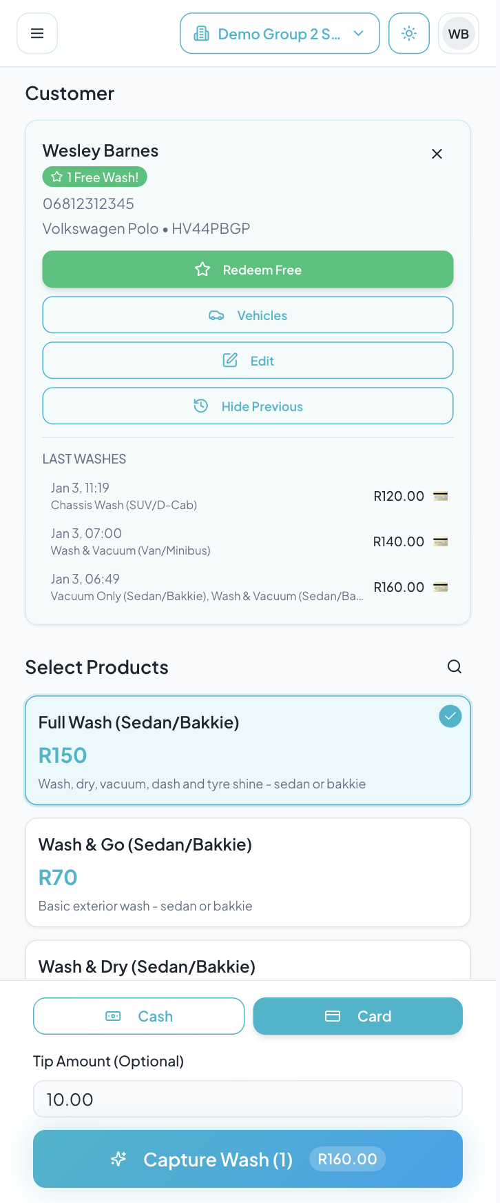 WashBase mobile app for wash capture